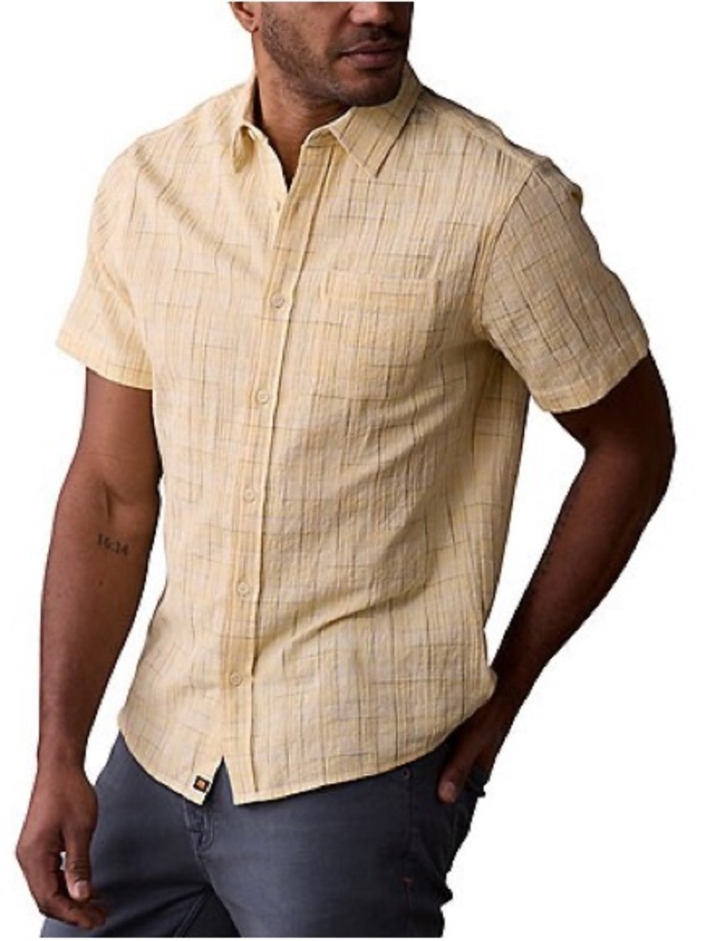 The Normal Brand Freshwater Printed Short Sleeve Woven Shirt Soft Yellow Small